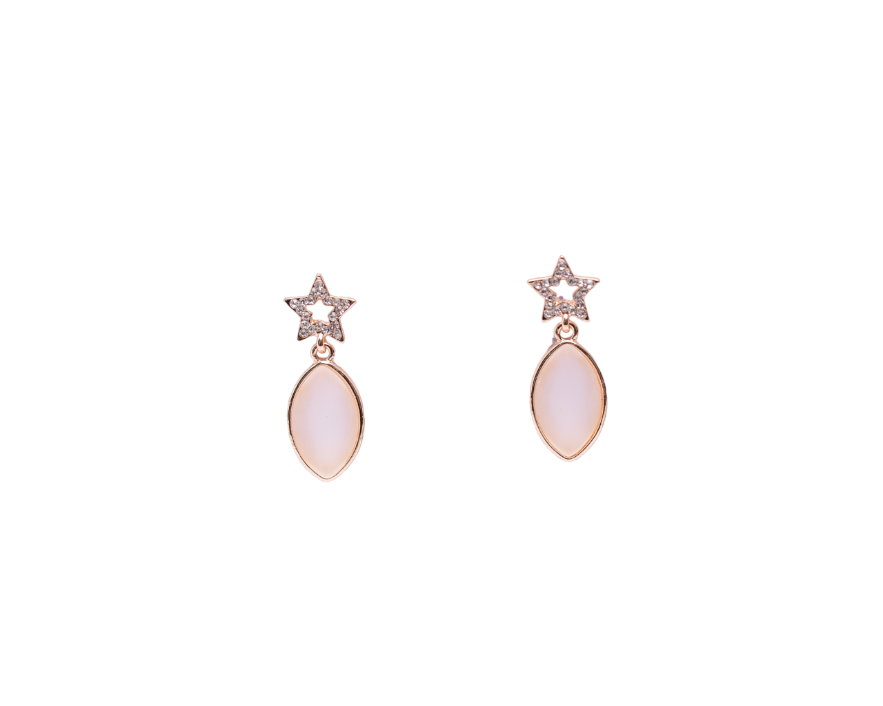 Namokriti Charming Rose Gold Toned Star Drop Earring with star element beautifully embellished with sparkling clear rhinestones and dazzling oval shaped rose gold crystal